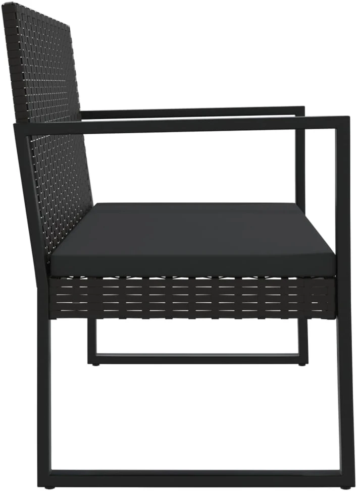 Sodo suoliukas su pagalvėlėmis, juodas, 106cm, poliratanas