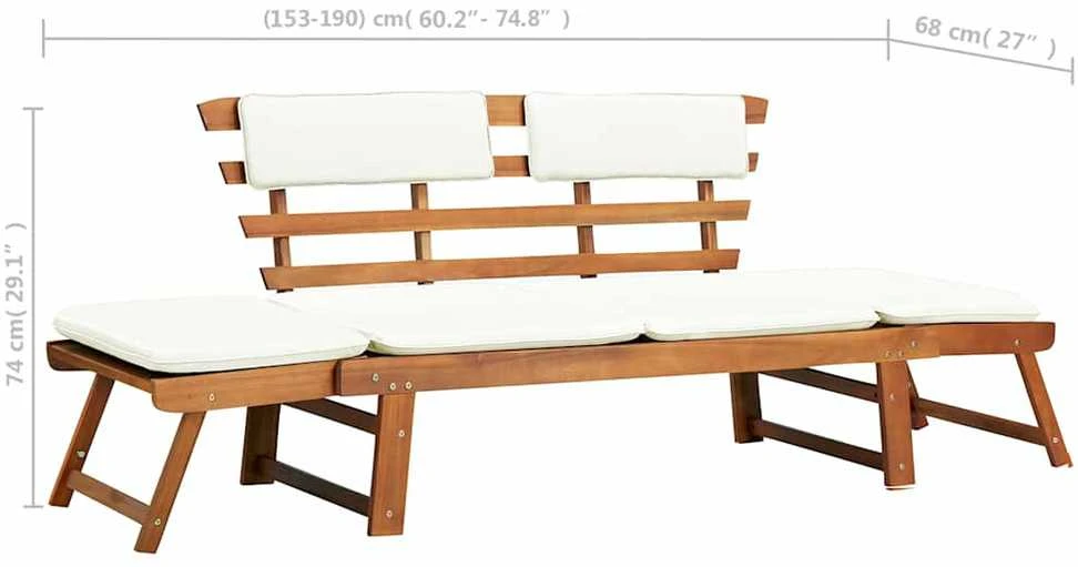 Sodo suoliukas su pagalvėmis 2-1, 190cm, akacijos masyvas