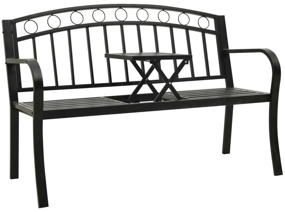Sodo suoliukas su staliuku, juodos spalvos, 120cm, plienas