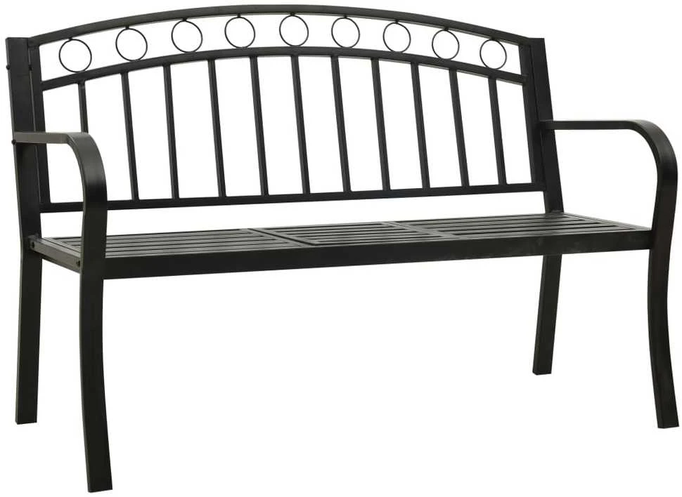 Sodo suoliukas su staliuku, juodos spalvos, 120cm, plienas