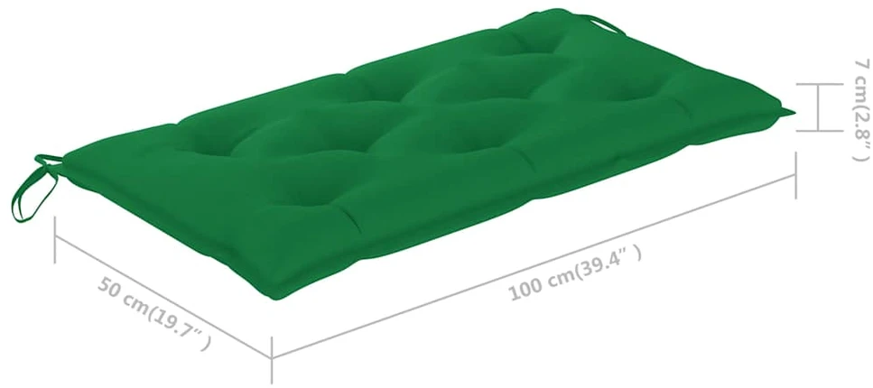 Sodo suoliukas su žalia pagalvėle, 112cm, tikmedžio masyvas