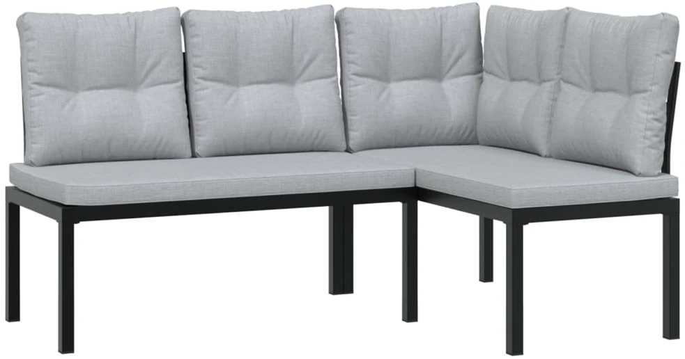 Sodo suoliuko komplektas su pagalvėmis, 3vnt., juodas, plienas