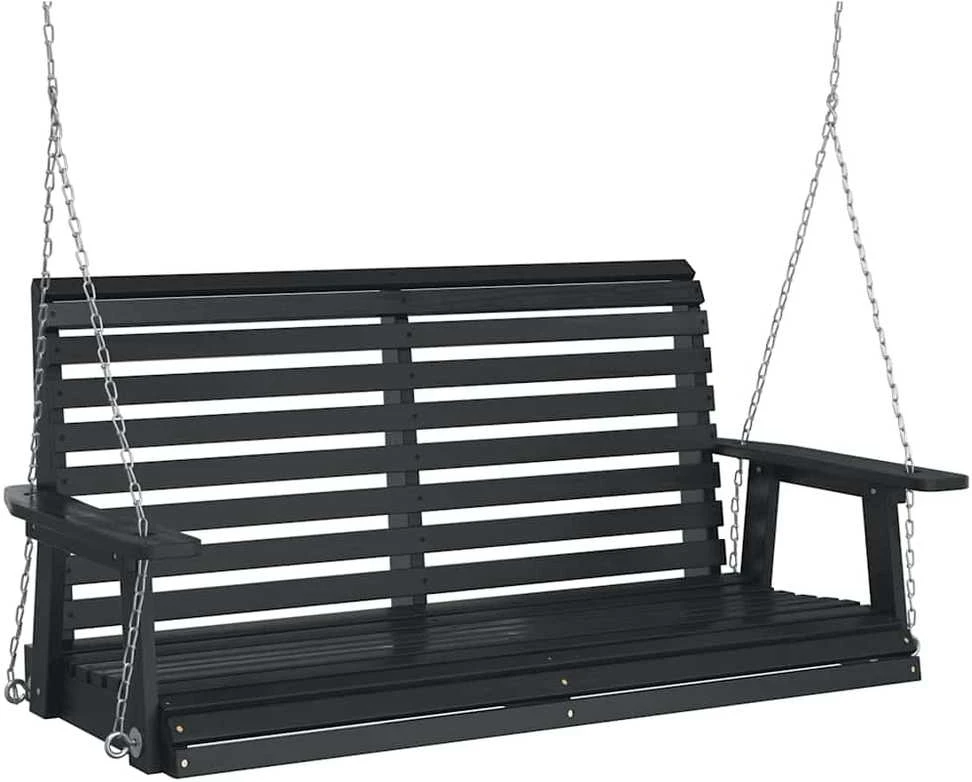 Sodo sūpynės-suoliukas su metalinėmis grandinėmis, juodos, eglė