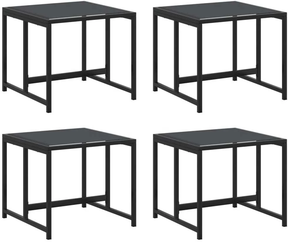 Sodo taburetės, 4vnt., juodos, plienas/tekstilė
