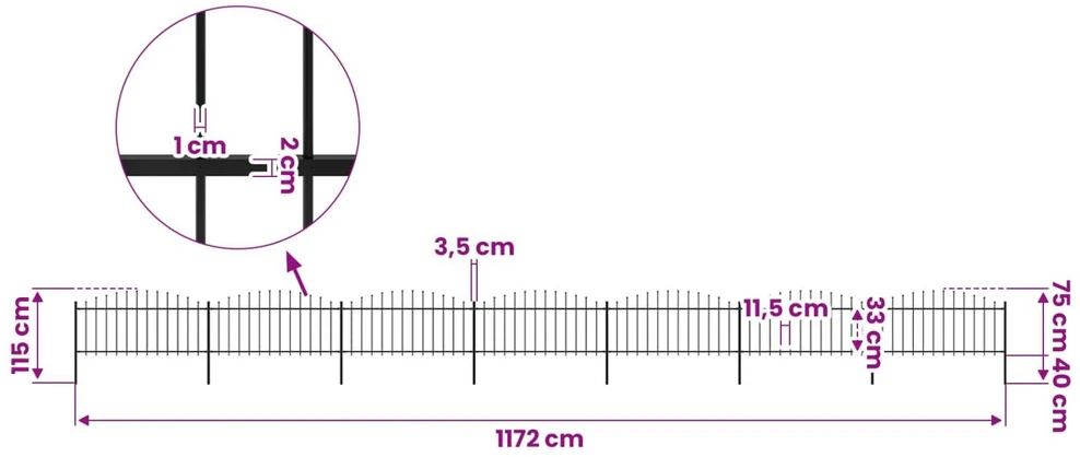 Sodo tvora su iečių viršug., juoda, (0,5-0,75)x11,9m, plienas