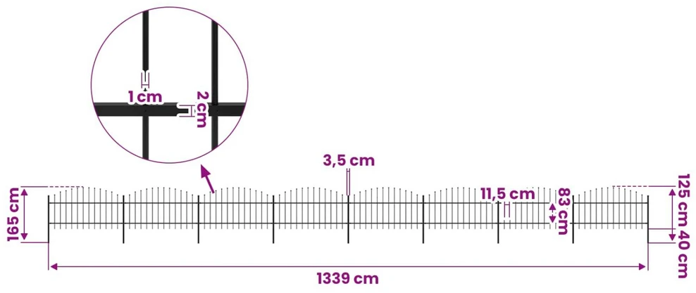 Sodo tvora su iečių viršug., juoda, (1-1,25)x13,6m, plienas