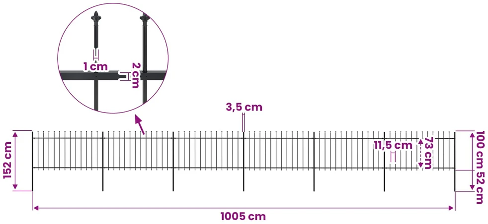 Sodo tvora su iečių viršugal., juoda, 10,2x1m, plienas