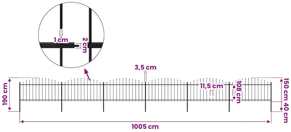 Sodo tvora su iečių viršug., juoda, (1,25-1,5)x10,2m, plienas