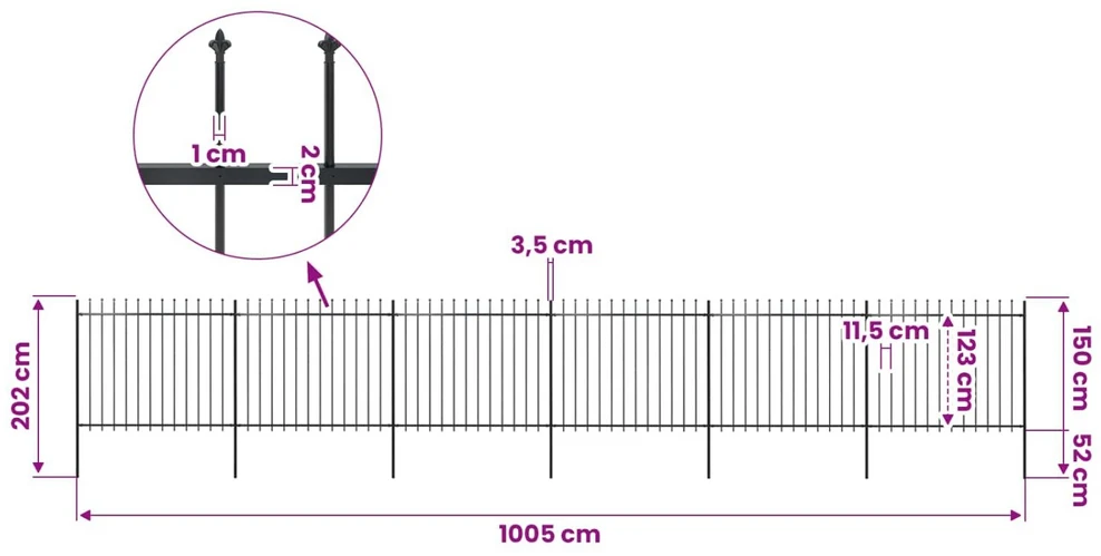 Sodo tvora su iečių viršugal., juoda, 10,2x1,5m, plienas
