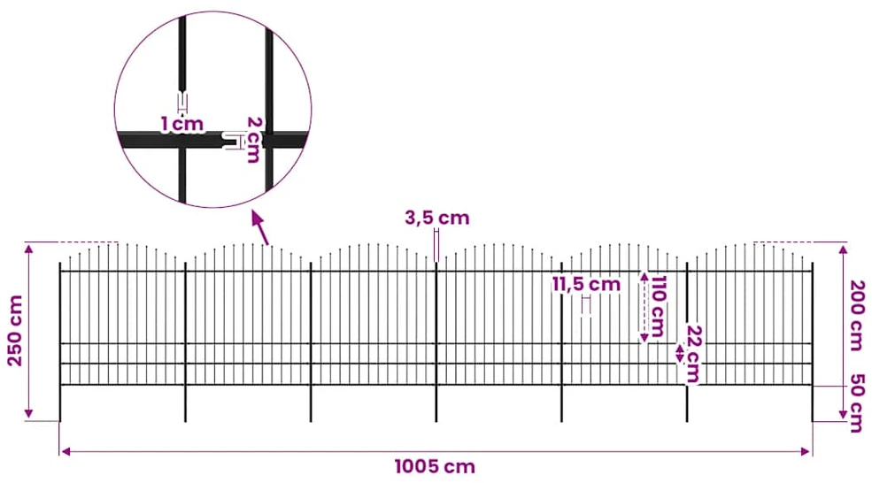 Sodo tvora su iečių viršug., juoda, (1,75-2)x10,2m, plienas