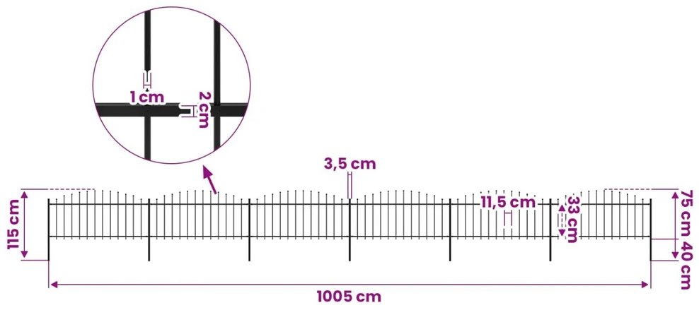 Sodo tvora su iečių viršug., juoda, (0,5-0,75)x10,2m, plienas