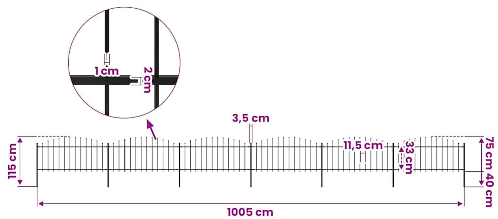 Sodo tvora su iečių viršug., juoda, (0,5-0,75)x10,2m, plienas
