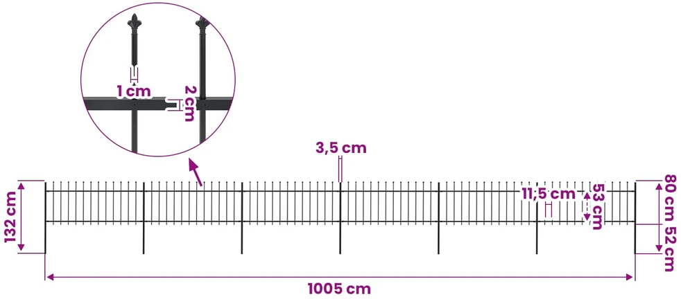 Sodo tvora su iečių viršugal., juoda, 10,2x0,8m, plienas