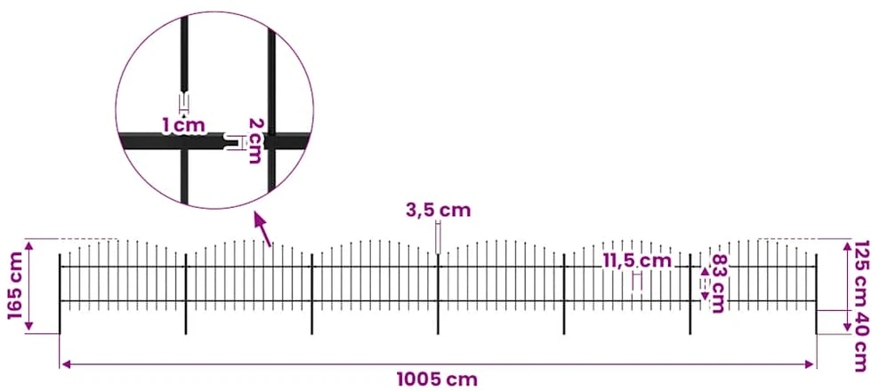 Sodo tvora su iečių viršug., juoda, (1-1,25)x10,2m, plienas