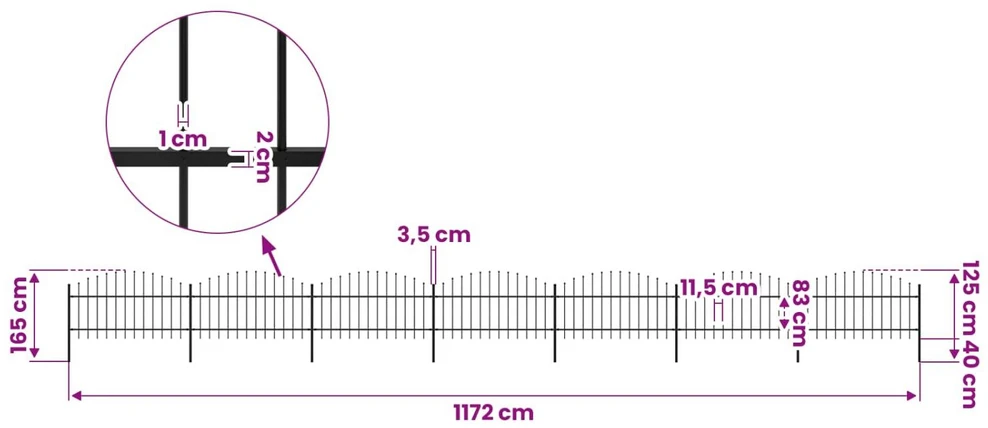 Sodo tvora su iečių viršug., juoda, (1-1,25)x11,9m, plienas