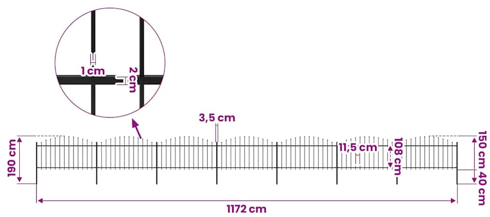 Sodo tvora su iečių viršug., juoda, (1,25-1,5)x11,9m, plienas