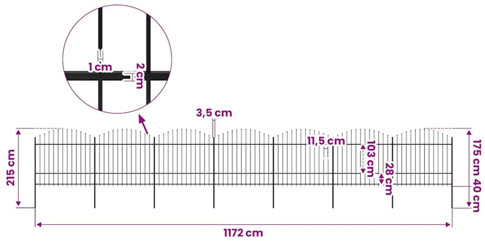 Sodo tvora su iečių viršug., juoda, (1,5-1,75)x11,9m, plienas