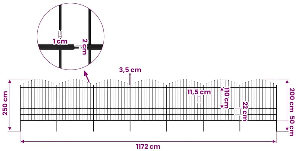 Sodo tvora su iečių viršug., juoda, (1,75-2)x11,9m, plienas
