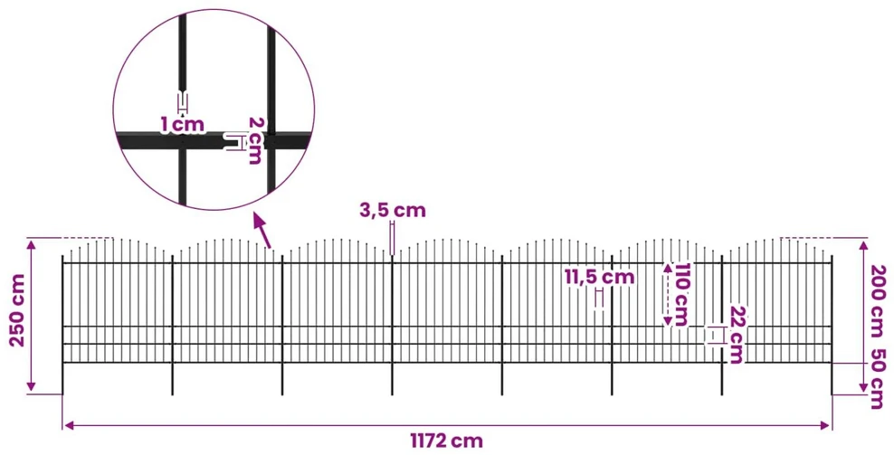 Sodo tvora su iečių viršug., juoda, (1,75-2)x11,9m, plienas