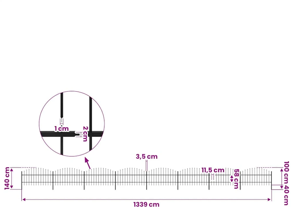 Sodo tvora su iečių viršug., juoda, (0,75-1)x13,6m, plienas