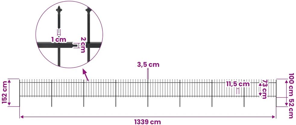 Sodo tvora su iečių viršugal., juoda, 13,6x1m, plienas