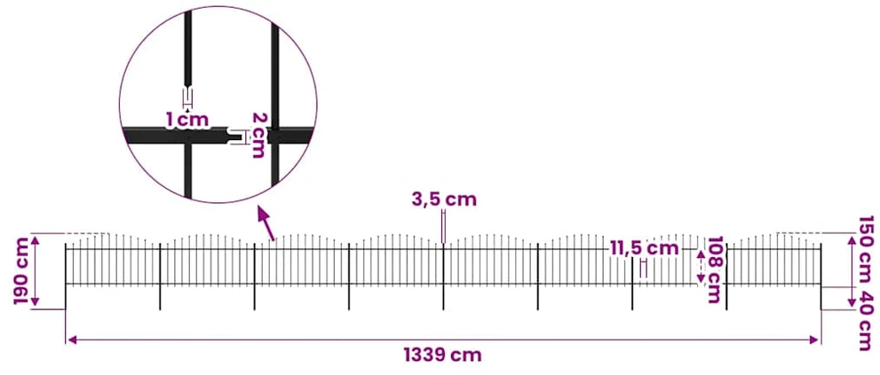 Sodo tvora su iečių viršug., juoda, (1,25-1,5)x13,6m, plienas