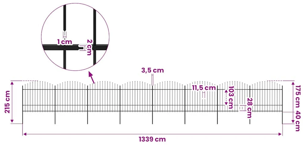 Sodo tvora su iečių viršug., juoda, (1,5-1,75)x13,6m, plienas