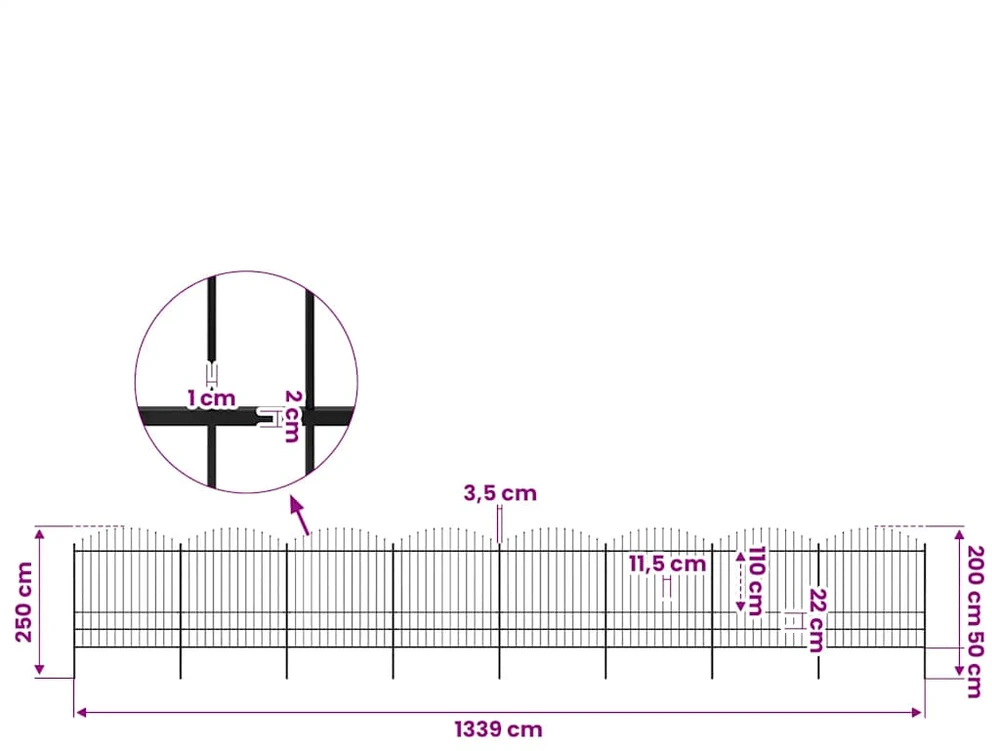 Sodo tvora su iečių viršug., juoda, (1,75-2)x13,6m, plienas