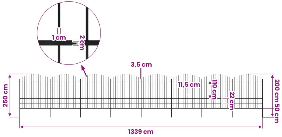 Sodo tvora su iečių viršug., juoda, (1,75-2)x13,6m, plienas