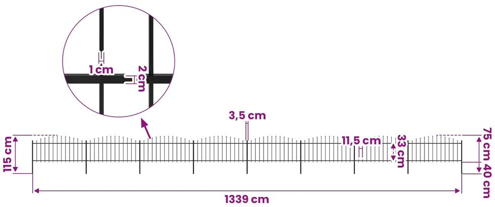 Sodo tvora su iečių viršug., juoda, (0,5-0,75)x13,6m, plienas