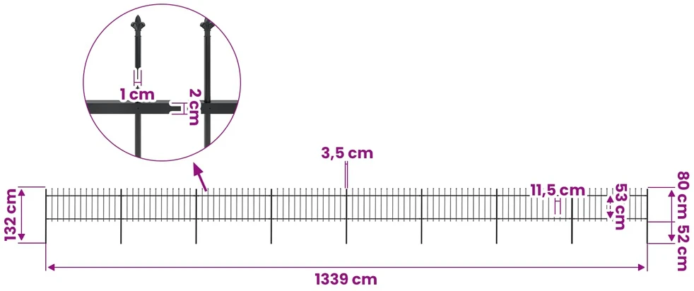 Sodo tvora su iečių viršugal., juoda, 13,6x0,8m, plienas