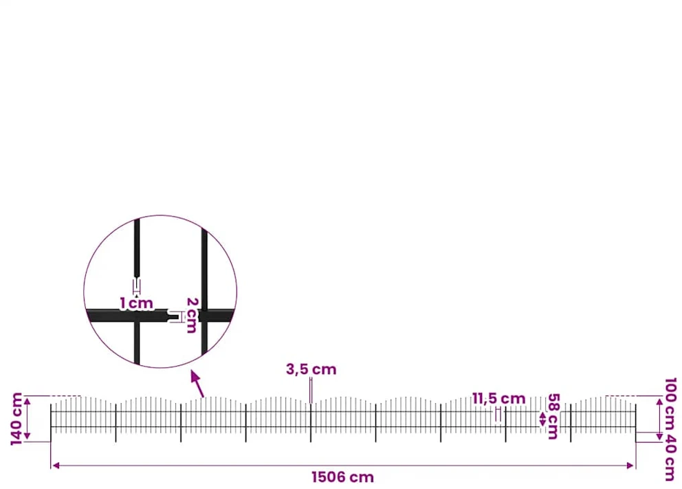 Sodo tvora su iečių viršug., juoda, (0,75-1)x15,3m, plienas