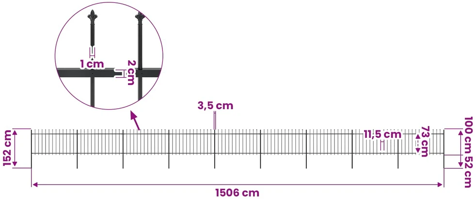 Sodo tvora su iečių viršugal., juoda, 15,3x1m, plienas