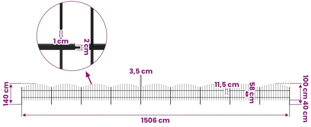 Sodo tvora su iečių viršug., juoda, (0,75-1)x15,3m, plienas
