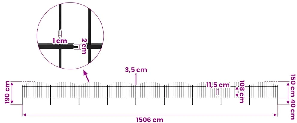 Sodo tvora su iečių viršug., juoda, (1,25-1,5)x15,3m, plienas