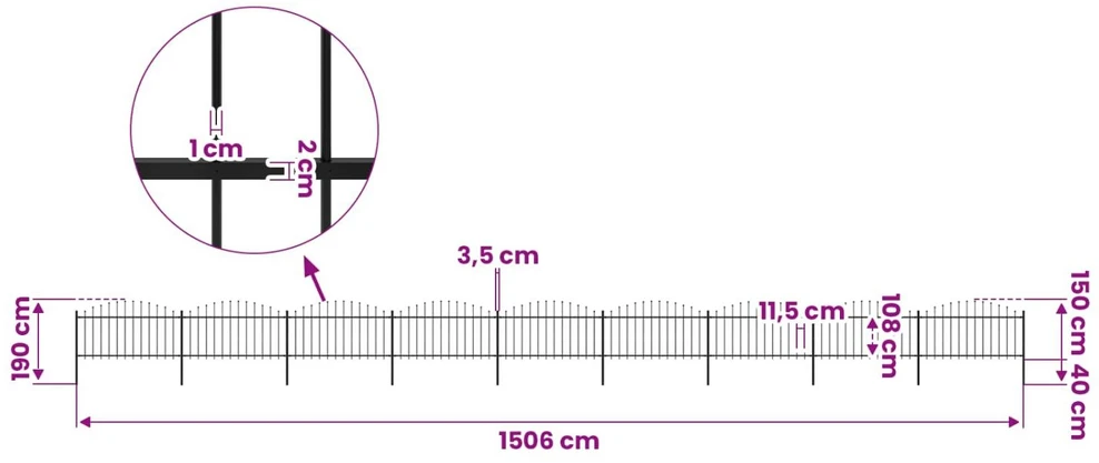 Sodo tvora su iečių viršug., juoda, (1,25-1,5)x15,3m, plienas