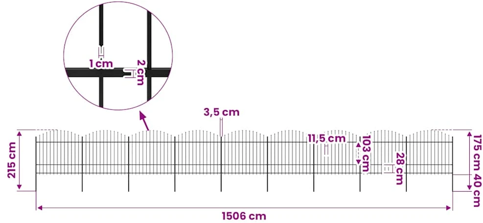 Sodo tvora su iečių viršug., juoda, (1,5-1,75)x15,3m, plienas