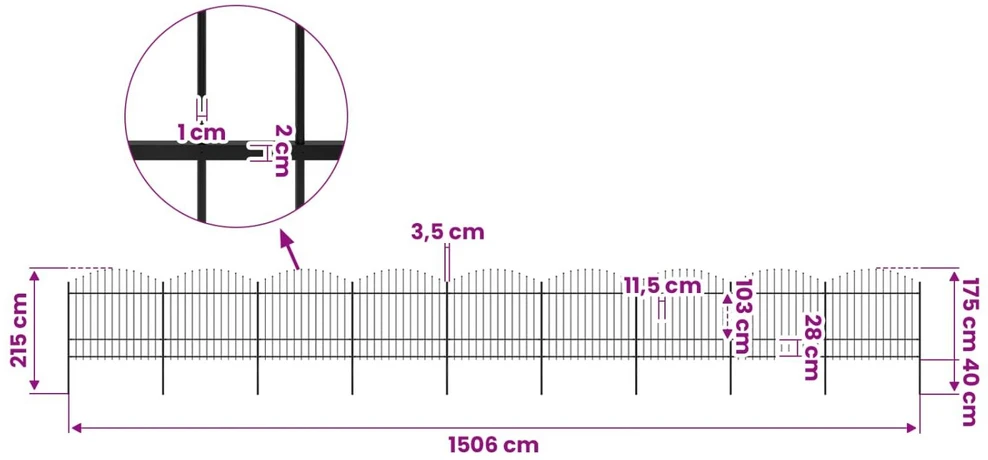Sodo tvora su iečių viršug., juoda, (1,5-1,75)x15,3m, plienas