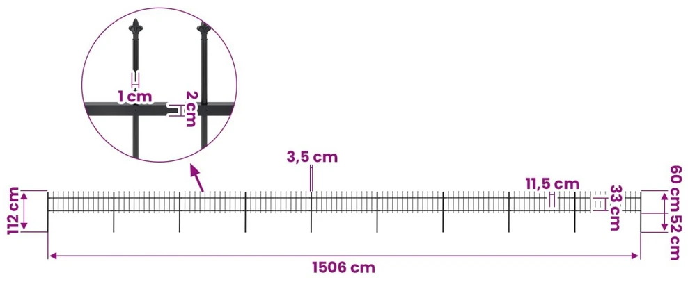 Sodo tvora su iečių viršugal., juoda, 15,3x0,6m, plienas