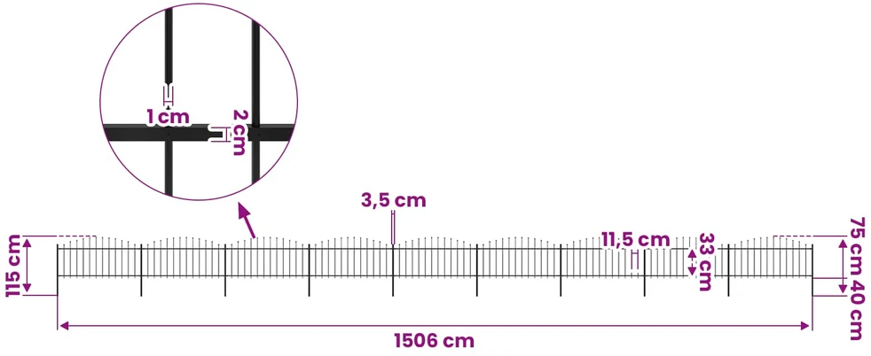 Sodo tvora su iečių viršug., juoda, (0,5-0,75)x15,3m, plienas