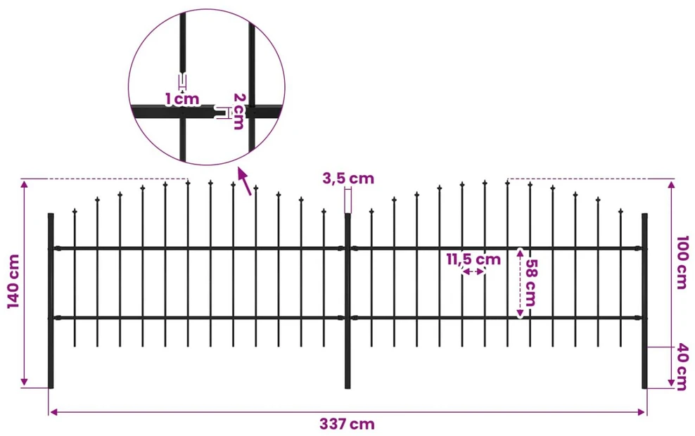 Sodo tvora su iečių viršug., juoda, (0,75-1)x3,4m, plienas