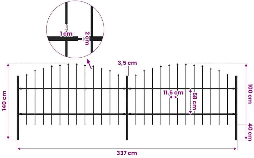 Sodo tvora su iečių viršug., juoda, (0,75-1)x3,4m, plienas