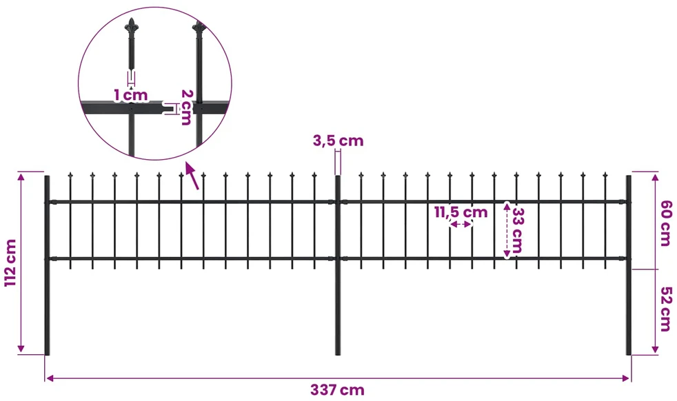 Sodo tvora su iečių viršugal., juoda, 3,4x0,6m, plienas
