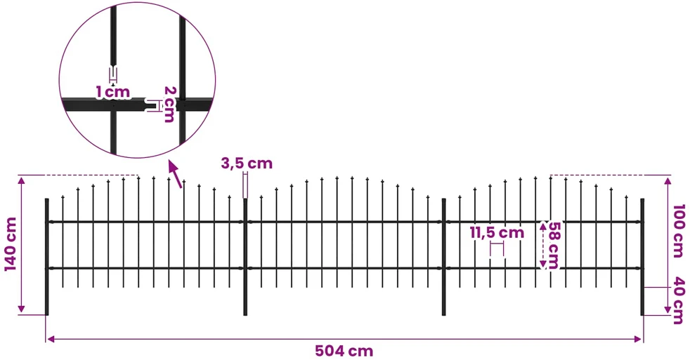 Sodo tvora su iečių viršug., juoda, (0,75-1)x5,1m, plienas