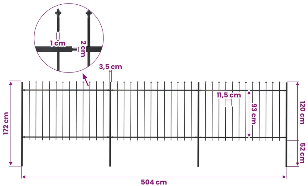 Sodo tvora su iečių viršugal., juoda, 5,1x1,2m, plienas