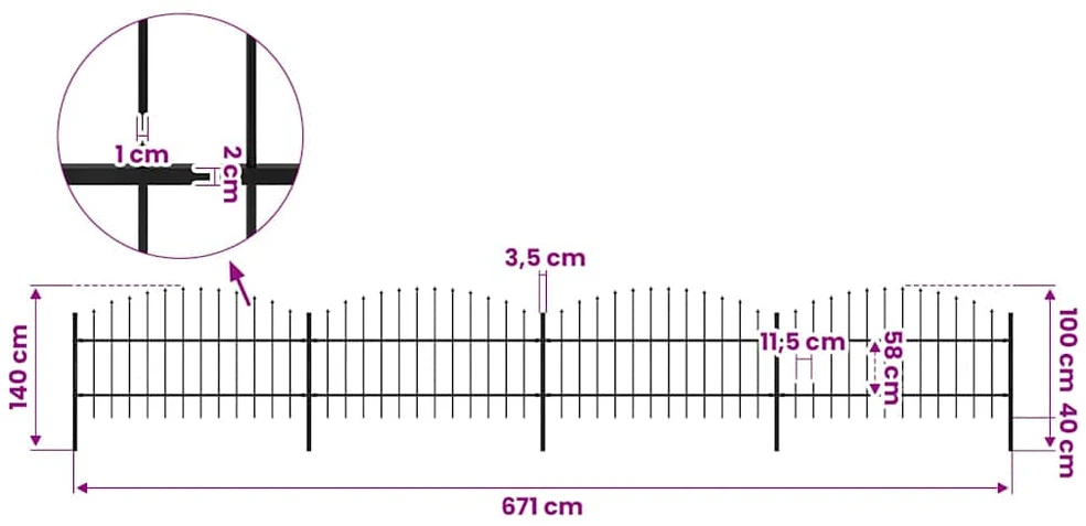 Sodo tvora su iečių viršug., juoda, (0,75-1)x6,8m, plienas
