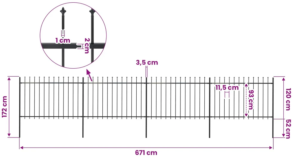 Sodo tvora su iečių viršugal., juoda, 6,8x1,2m, plienas