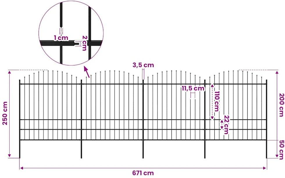 Sodo tvora su iečių viršug., juoda, (1,75-2)x6,8m, plienas