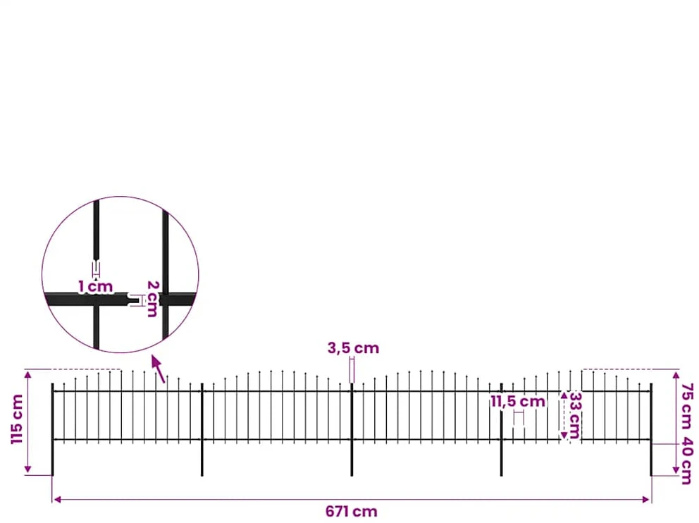 Sodo tvora su iečių viršug., juoda, (0,5-0,75)x6,8m, plienas