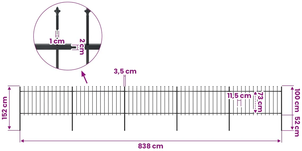 Sodo tvora su iečių viršugal., juoda, 8,5x1m, plienas